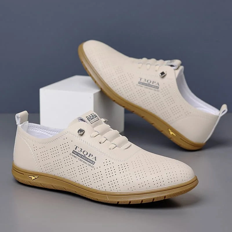 Zapatos de vestir mocásin para hombre, cuero blanco, decoración perforada