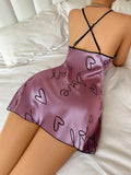 Camisón de Seda con Estampado de Letras y Corazones para Mujer