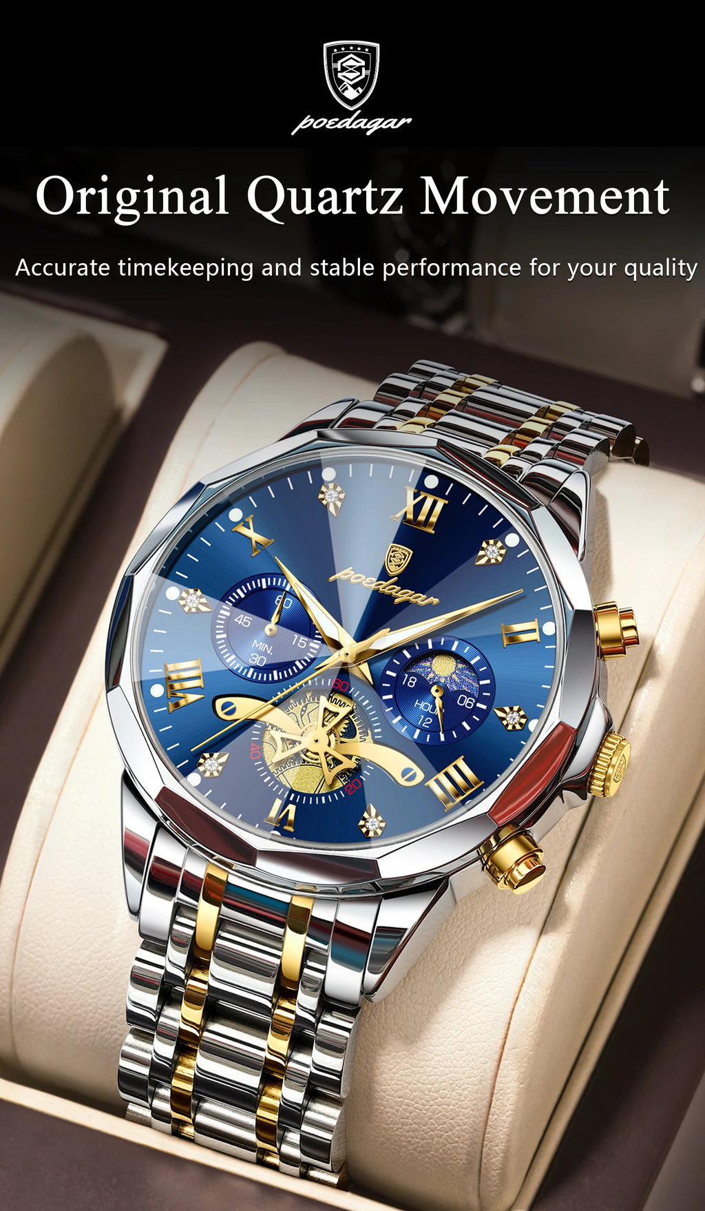 Reloj POEDAGAR de Lujo Cuarzo Acero Inoxidable