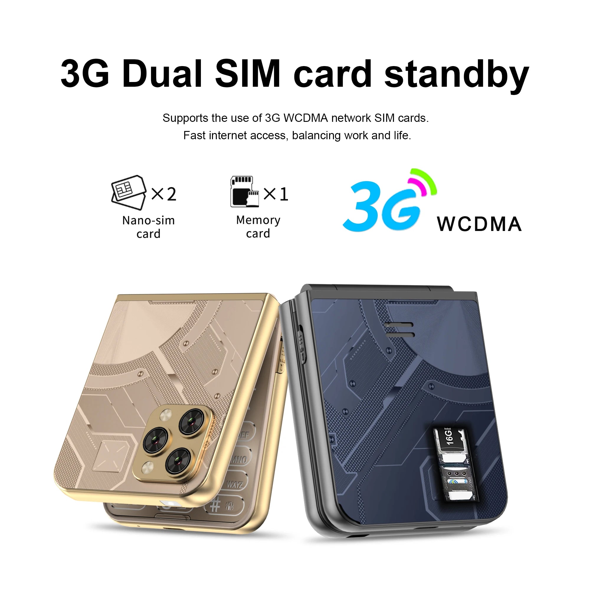 SERVO Flilo9 Teléfono Plegable 3G Doble SIM con Grabación y Radio FM