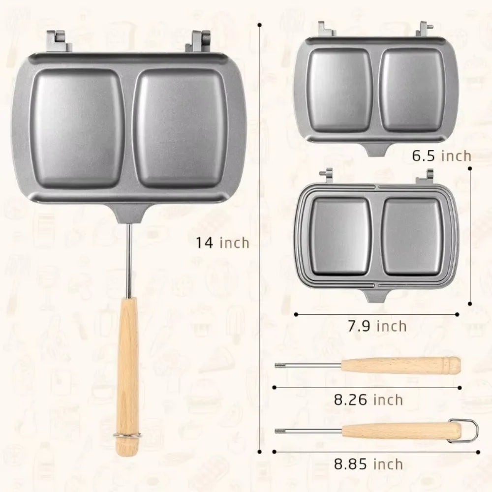 Plancha de doble cara para sándwiches, queso a la parrilla, sartén antiadherente de doble cara extraíble para desayuno, sándwiches