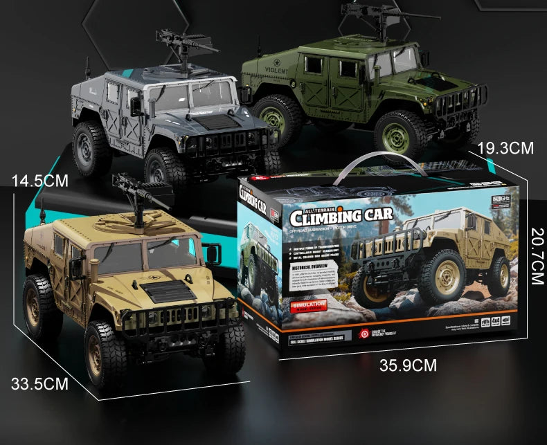 Coche RC Militar Crawler 4WD 2.4G 1:14, Vehículo Todoterreno con Accesorios