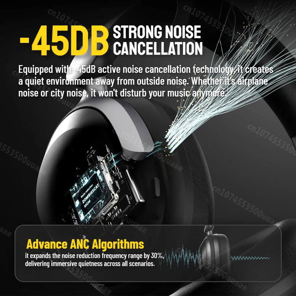 Zombies Cat S10 ANC auriculares Bluetooth 6,0-auriculares con cancelación activa de ruido de 45dB estéreo HiFi cable supraaural/auriculares inalámbricos