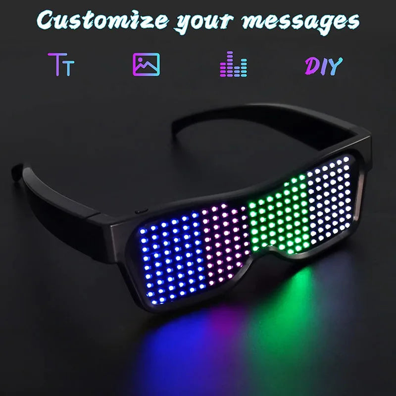 Gafas LED, Control por aplicación Bluetooth Pantalla LED Gafas inteligentes Gafas funky DIY recargables por USB para fiesta, club, DJ, Halloween