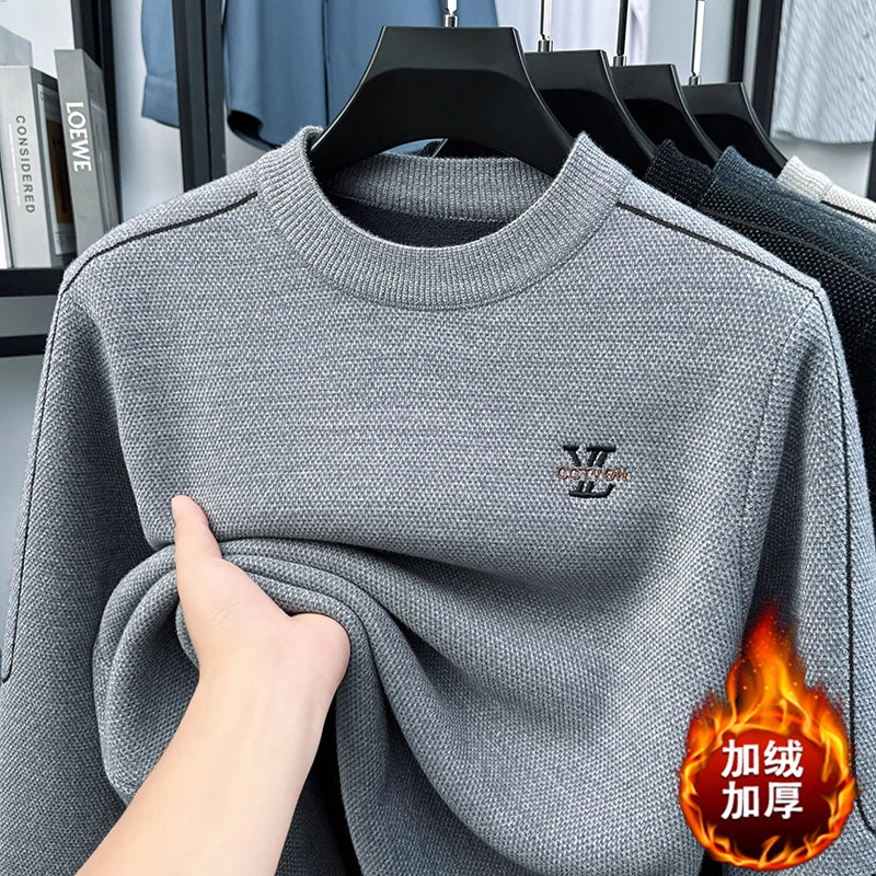 Suéter de Hombre Cuello Redondo Grueso de Invierno Color Sólido