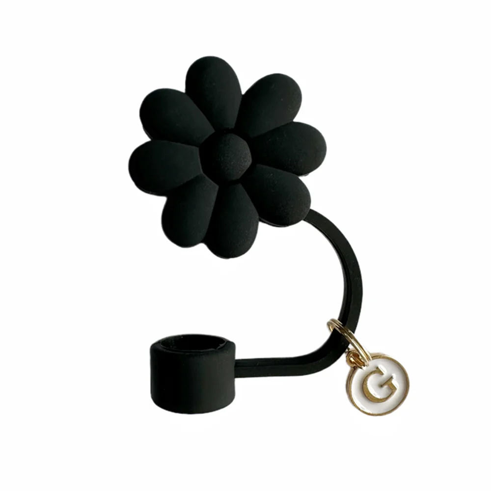 Tapas de Paja de Silicona con Diseño Floral - 26 Letras (Negro)