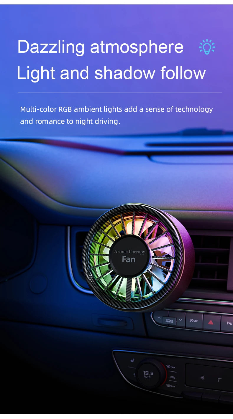 Nuevo ventilador magnético para coche, iluminación colorida y fresca USB, suministro de aire direccional libre de fibra de carbono de alta gama, refrigeración rápida, disfruta de la frescura