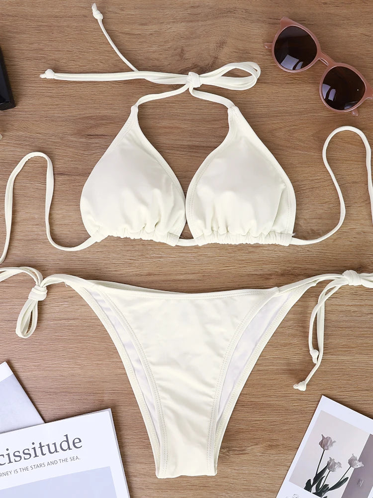 Traje de Baño de Dos Piezas para Mujer, Estilo Clásico de Verano 2026, Estilo Playero, Sexy, con Tirantes, Espalda Descubierta, Bikini