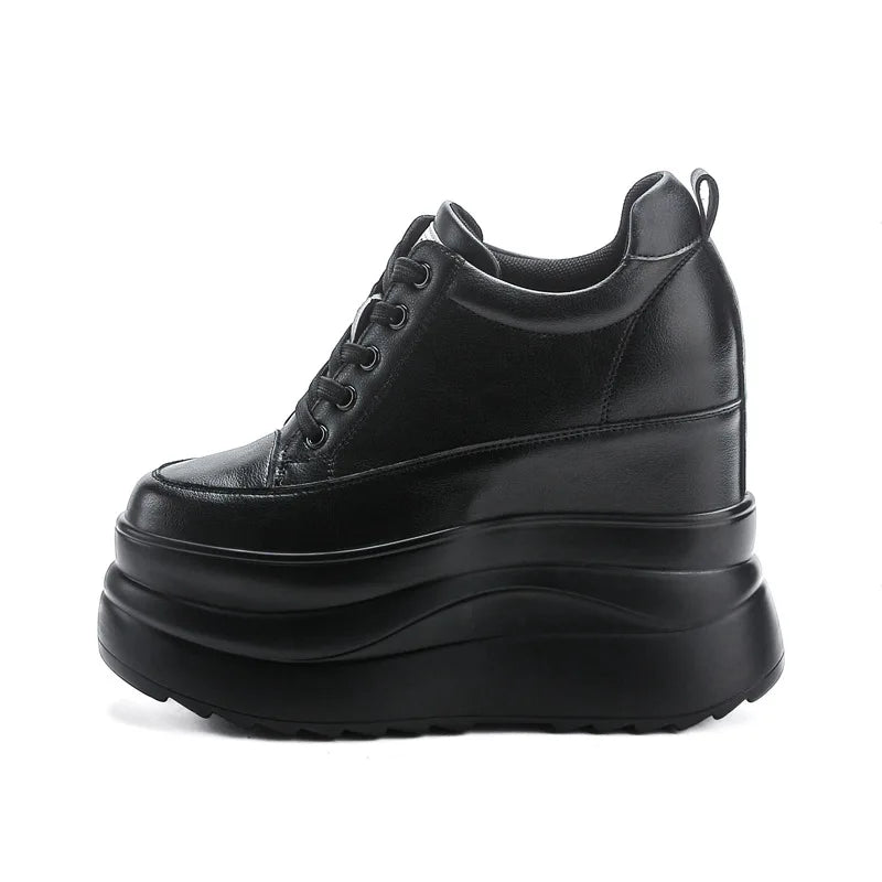 Zapatos deportivos Fujin con plataforma alta de 13 cm, zapatos planos con cuña, zapatillas gruesas, informales, cómodas, de alta gama, para caminar en otoño, 5 pulgadas