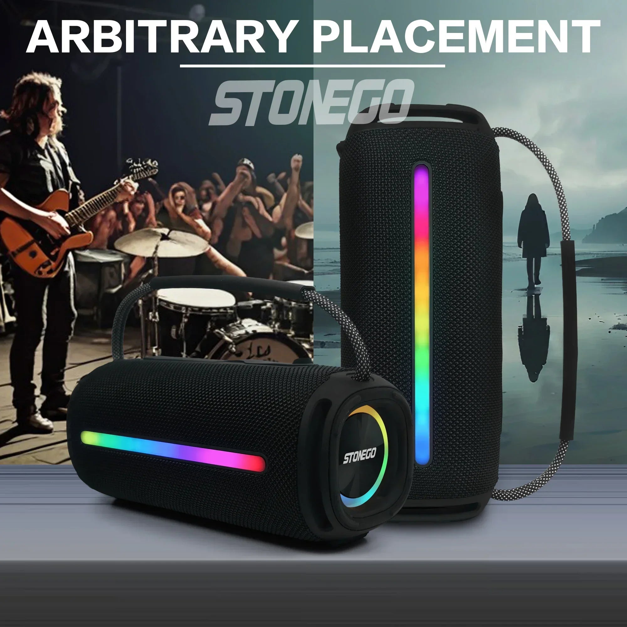 Altavoz inalámbrico portátil Bluetooth 5,3, linterna RGB IPX6, resistente al agua, potente Subwoofer, Audio de alta calidad para exteriores