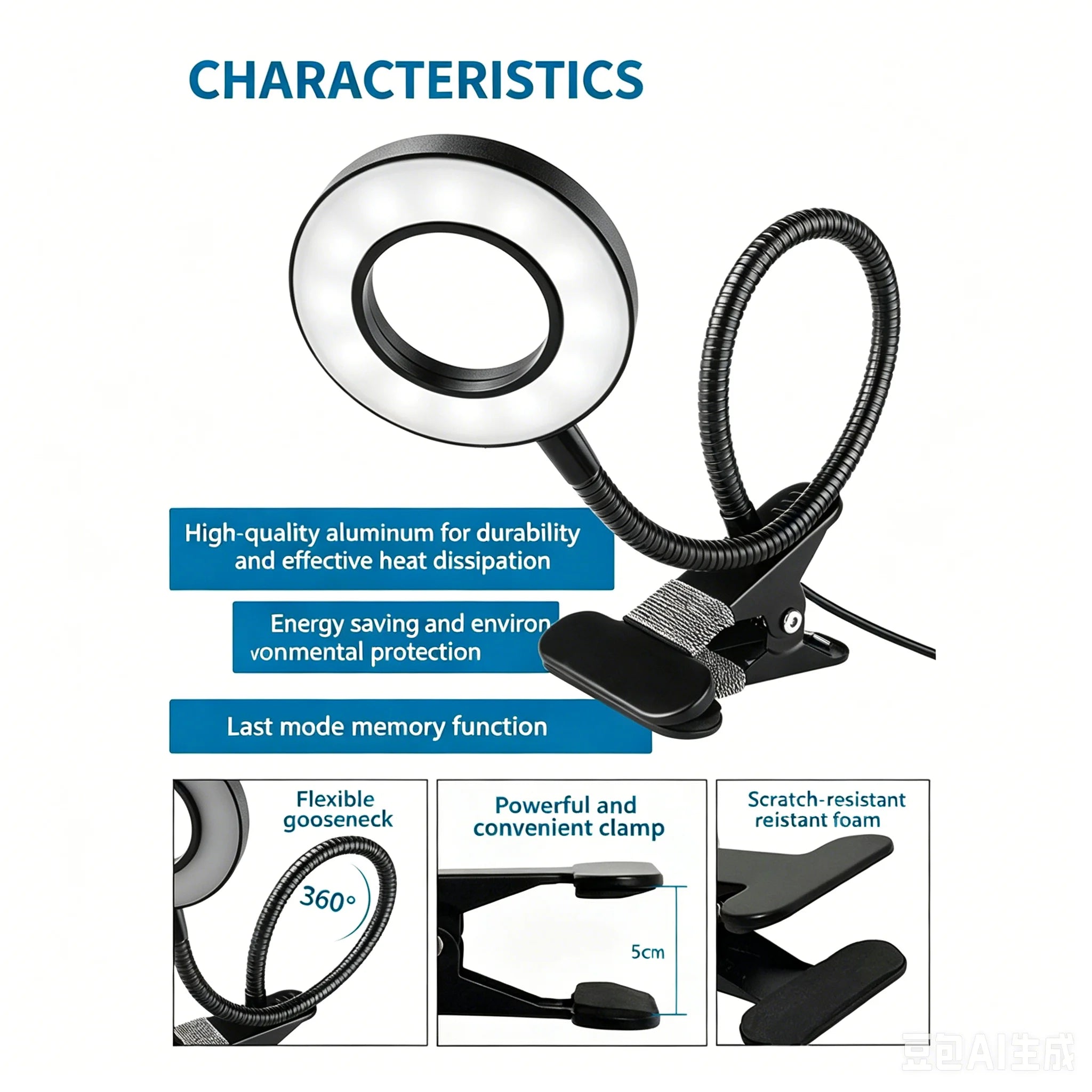 Lámpara de Escritorio con Clip LED USB para Lectura