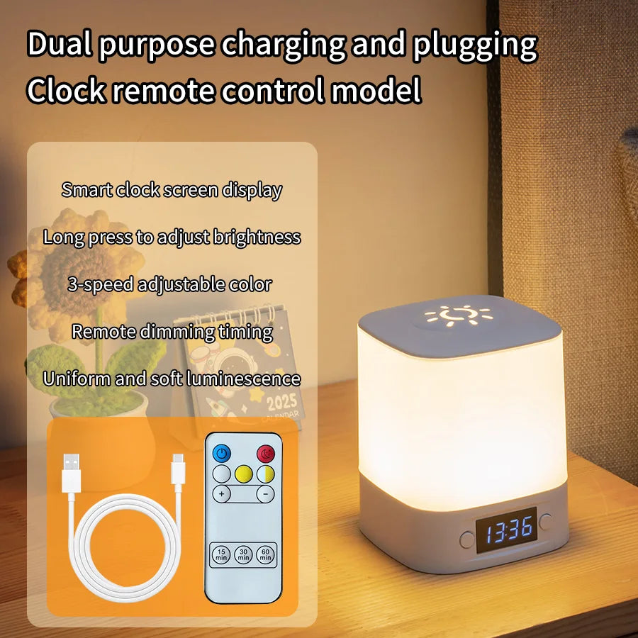 Lámpara de Mesa LED 3 Colores con Reloj y Luz Nocturna
