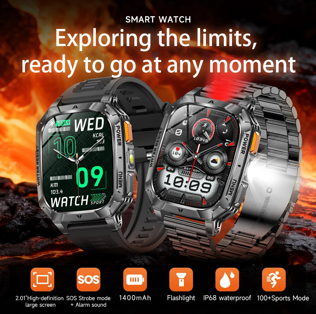 LIGE Reloj Inteligente Militar 1400mAh IP68