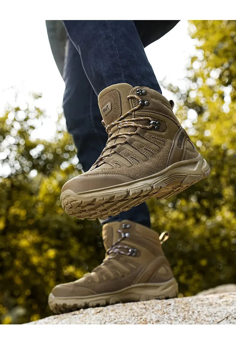 Botas de senderismo todoterreno para hombre, antideslizantes de caña alta