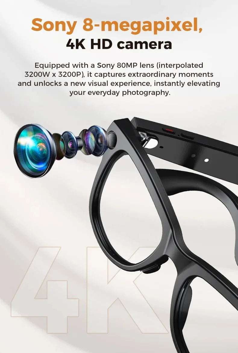Lentes Inteligentes M02 con IA, Reproductor de Música con Llamadas Bluetooth, Cámara de 8MP, Traducción en Más de 100 Idiomas, Lentes de Sol con Caja de Carga