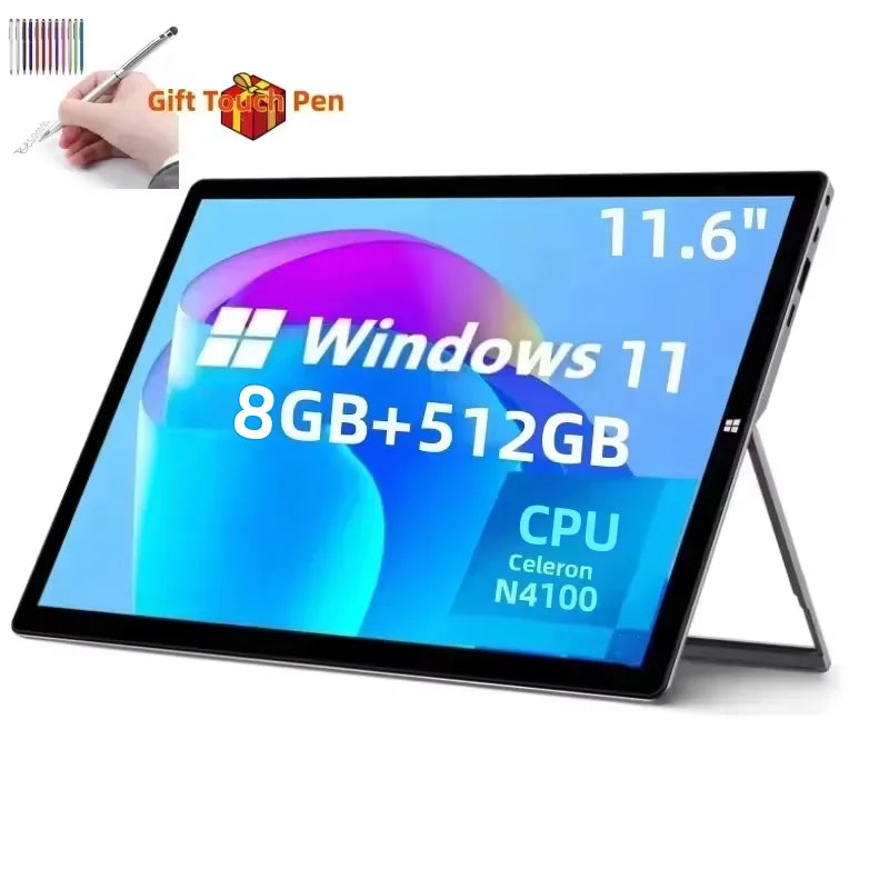 8GB RAM 512GB SSD ROM 11,6 pulgadas Windows 11 Tablet PC procesador Intel Celeron CPU N4100 1920x1080 píxeles 2 puertos USB 3,0 tipo C