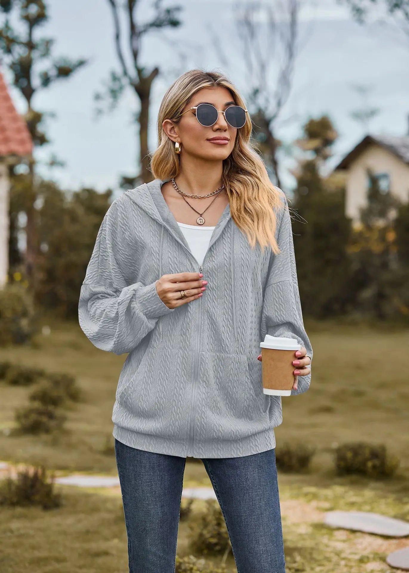 Sudadera con cremallera para mujer, abrigo informal de manga larga, ropa de calle de Color liso, holgado, Harajuku, otoño e invierno, 2024