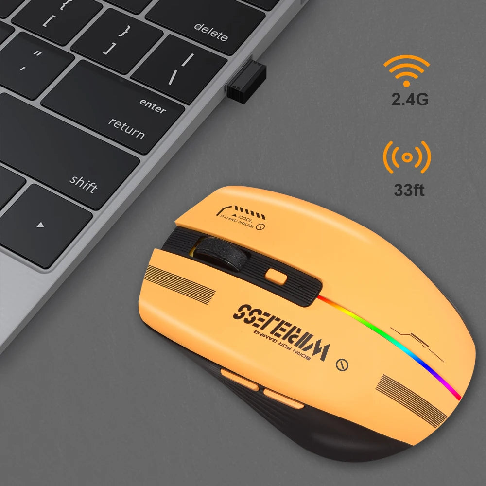 Ratón ergonómico recargable para juegos LT-T19, USB 2,4G, luz RGB inalámbrica, ordenadores de escritorio, portátiles y portátiles