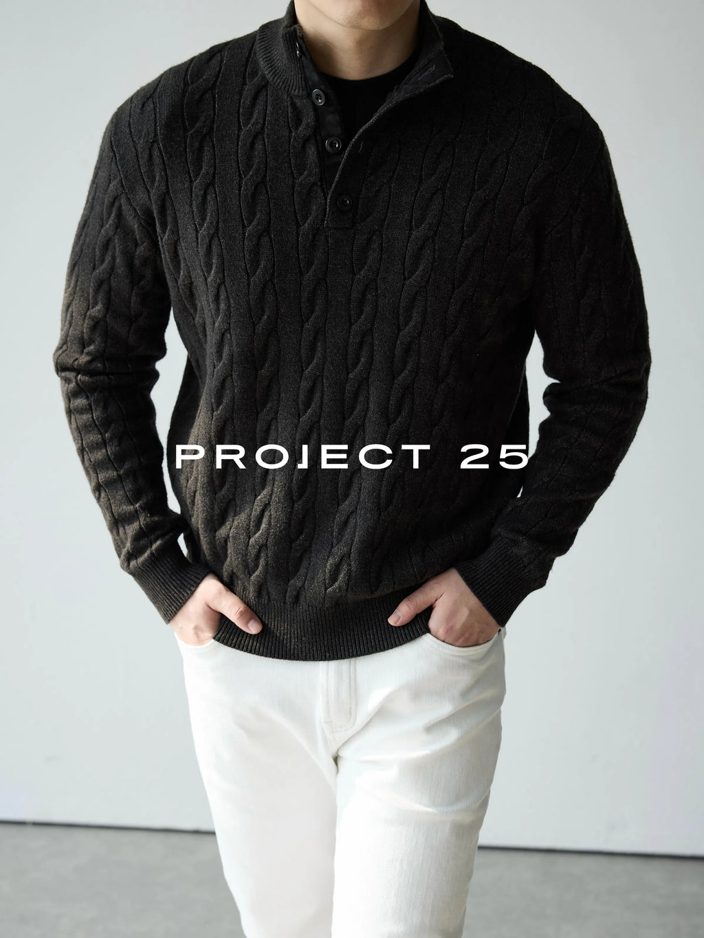Suéter de Punto Trenzado con Cuello Alto y 4 Botones PROJECT 25 American Heritage para Hombre – Suéter Casual de Negocios de Lana Premium