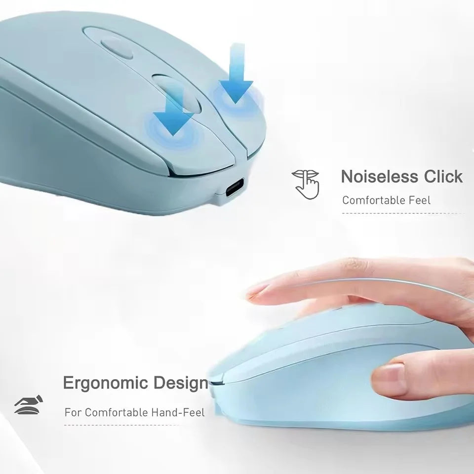 Ratón inalámbrico recargable para ordenador, Mouse inalámbrico Compatible con Bluetooth de 2,4G, USB, silencioso, para PC, portátil, Macbook y tableta