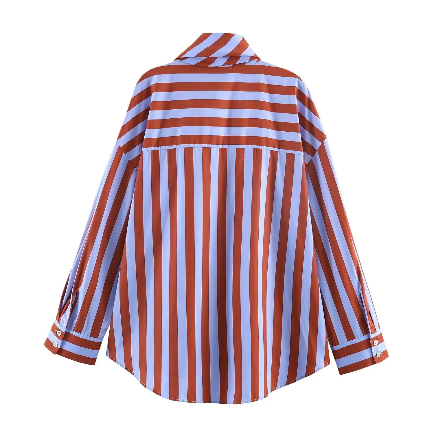Camisa a Rayas de Manga Larga con Cuello de Lazo