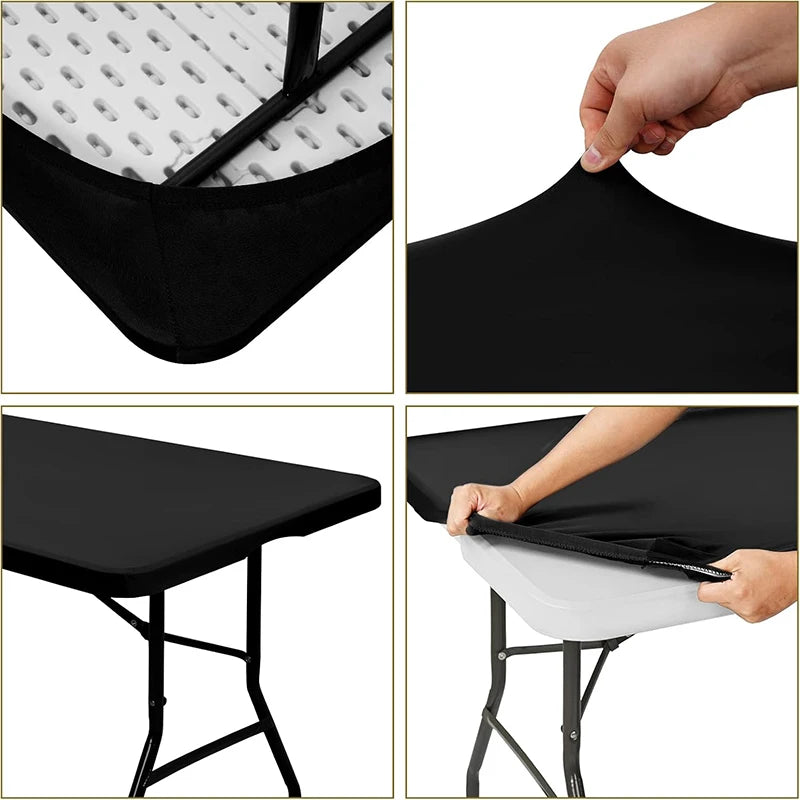 LMETJMA Mantel rectangular, manteles elásticos ajustados para mesas de 6 pies, cubierta de mesa plegable de poliéster lavable JT898
