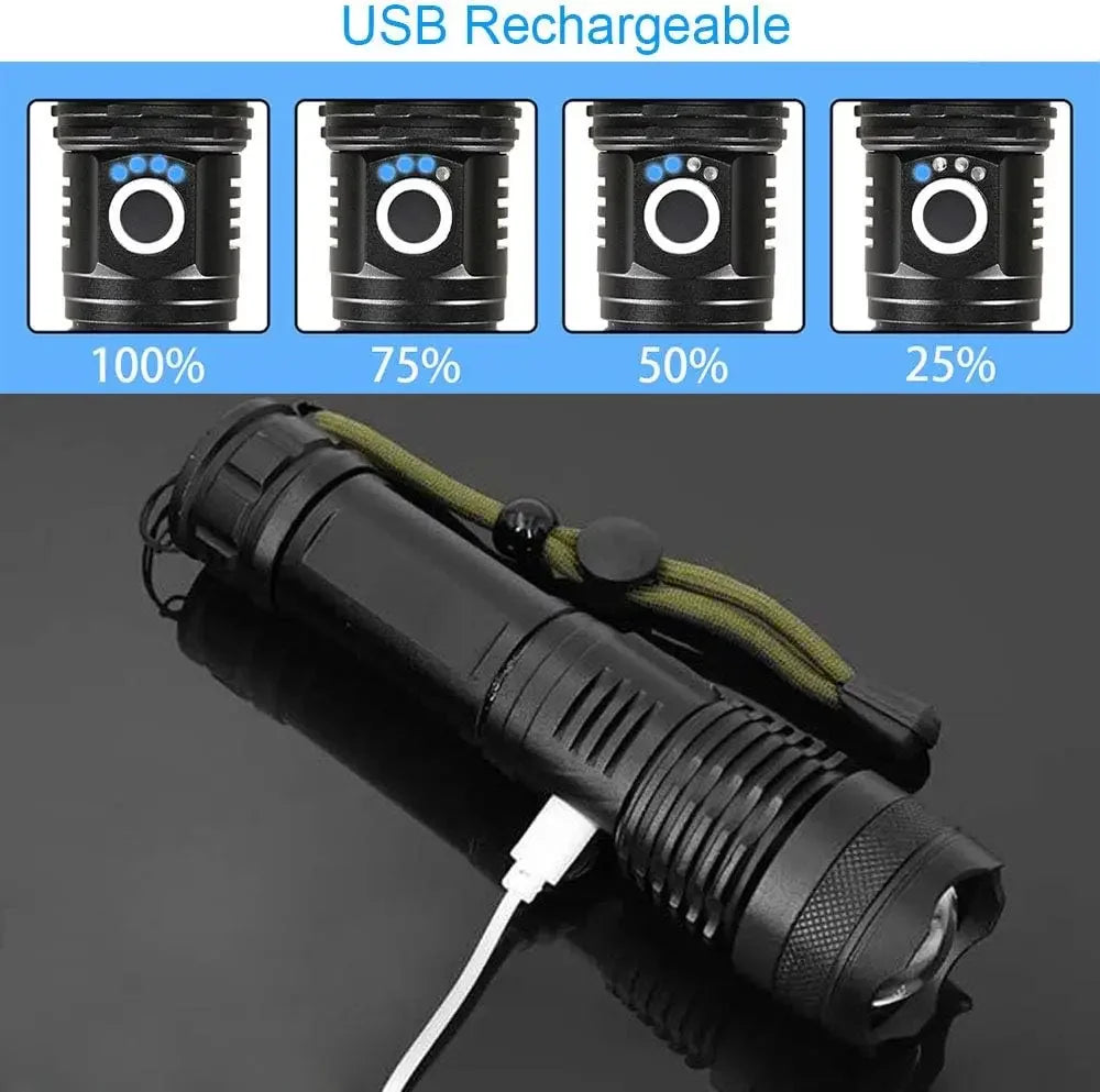 Linternas recargables, linterna táctica LED de alta potencia, linterna de caza portátil superbrillante para senderismo de emergencia