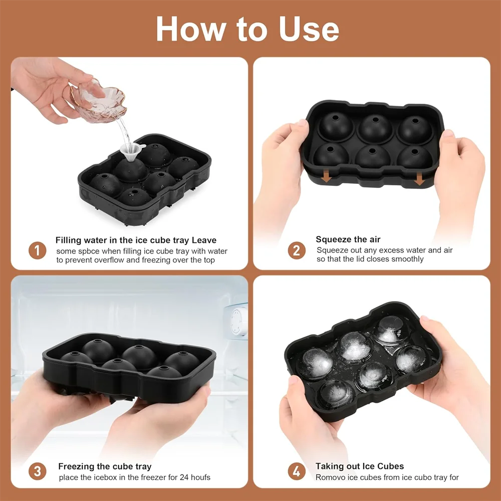 Moldes para hielo, moldes y bandejas para hielo de silicona, máquina para hacer hielo de gran tamaño en forma de esferas y cubos, perfecta para cócteles, whisky