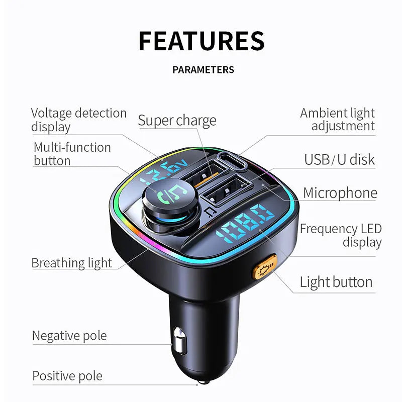 Transmisor FM Bluetooth 5.0 para Auto con Carga Rápida 22.5W