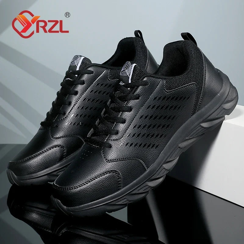 YRZL zapatos deportivos de cuero Artificial negro para hombres, zapatos casuales de alta calidad, impermeables, antideslizantes, cómodos para exteriores