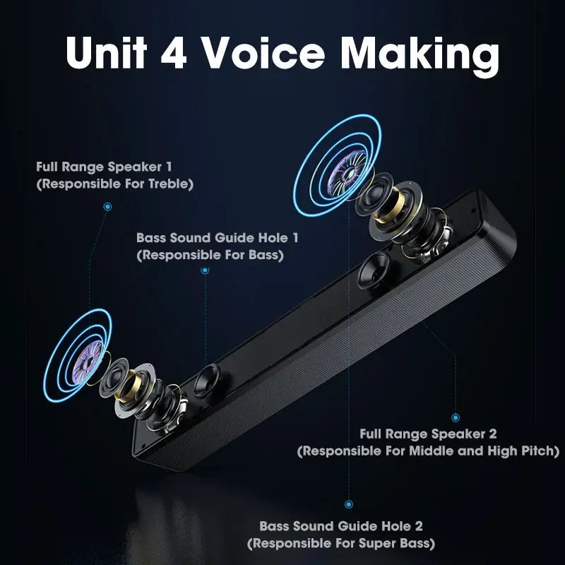 Barra de sonido para PC, Altavoz Bluetooth inalámbrico y con cable, barra de sonido alimentada por USB para TV, Pc, portátil, juegos, sistema de Audio envolvente para cine en casa