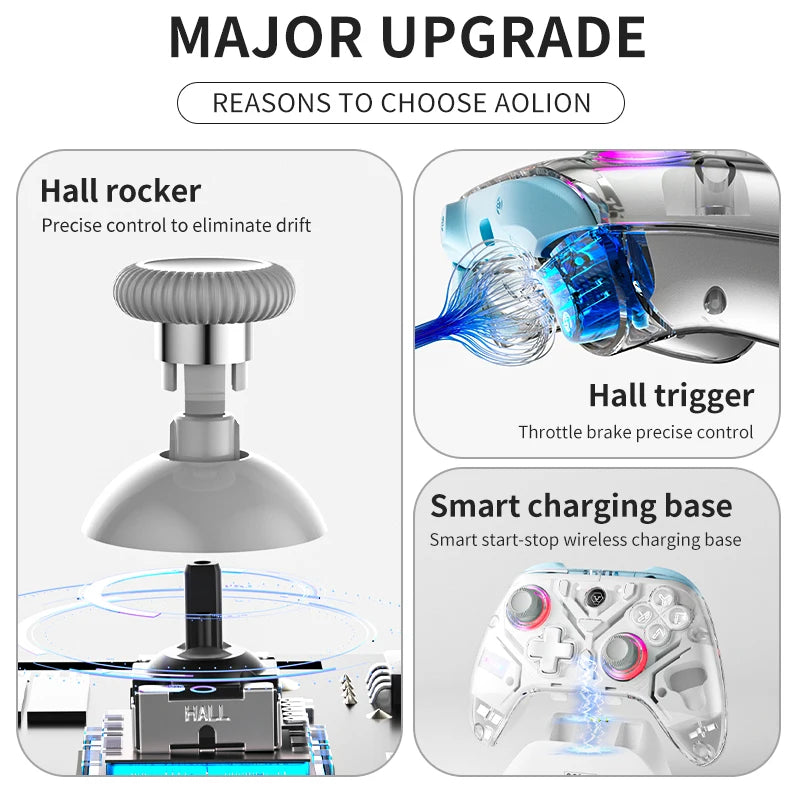 Aolion K10 para Switch 2 controlador de juegos con base de carga RGB inalámbrico Gamepad Hall Joystick gatillo para NS Switch/PC/teléfono