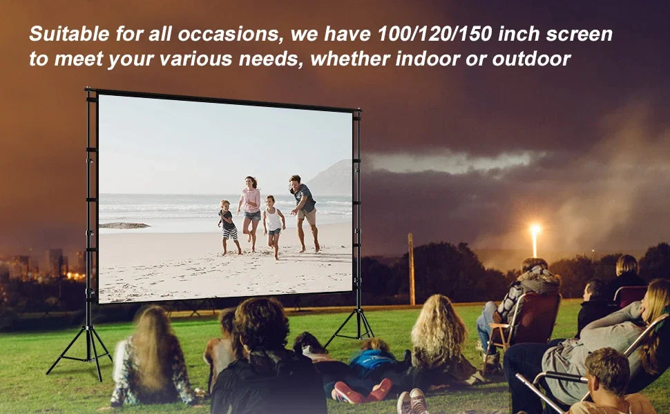 LEJIADA-Pantalla de proyector con soporte, pantalla blanca sin arrugas de 60-150 pulgadas, ángulo de visión de 160 °, doble cara, cine en casa, al aire libre