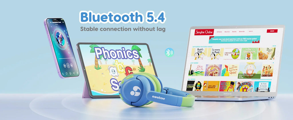 Awatrue-auriculares Bluetooth 5,4 para niños, cascos supraaurales inalámbricos ligeros con volumen seguro de 85dBA para IPad/reproductor YOTO/tableta/escuela
