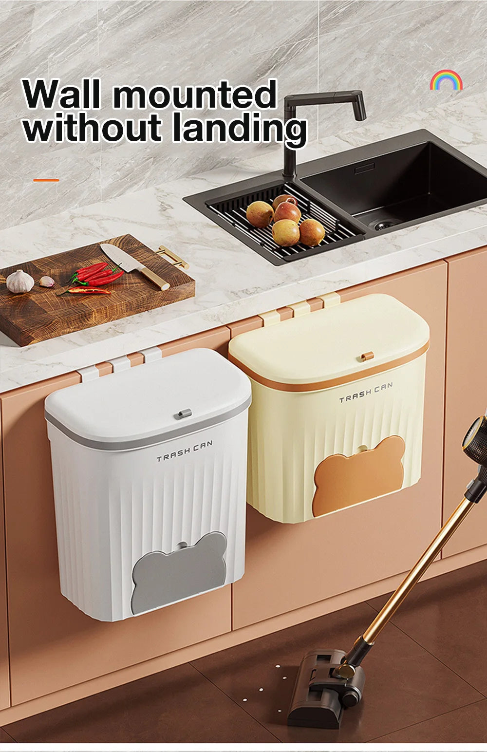 Cubo de basura de cocina 8,5/12L con tapa, montado en pared o encimera