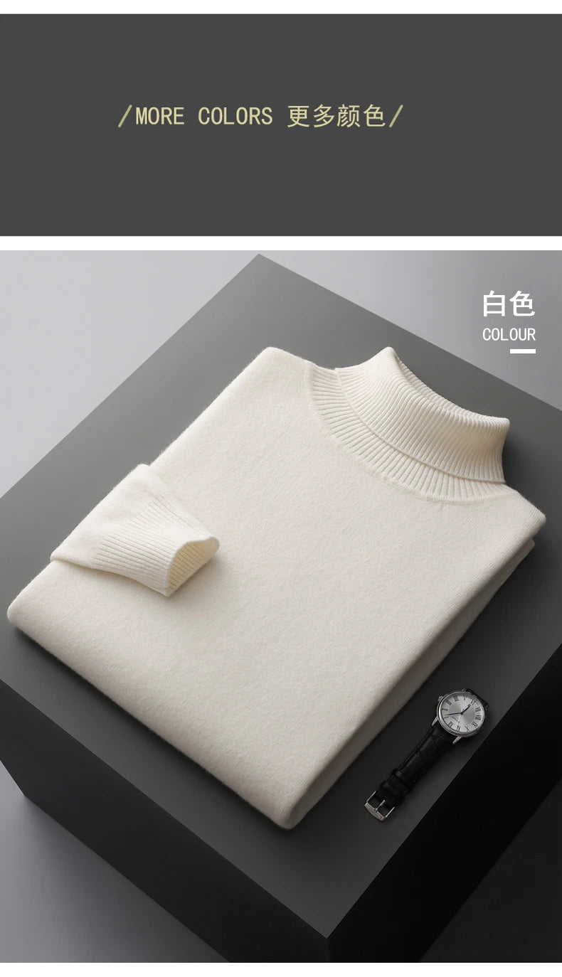 Suéter de cachemira Merina para hombre, Jersey de punto acolchado, cálido, cuello de tortuga, abrigo holgado de talla grande, otoño e invierno, 100%