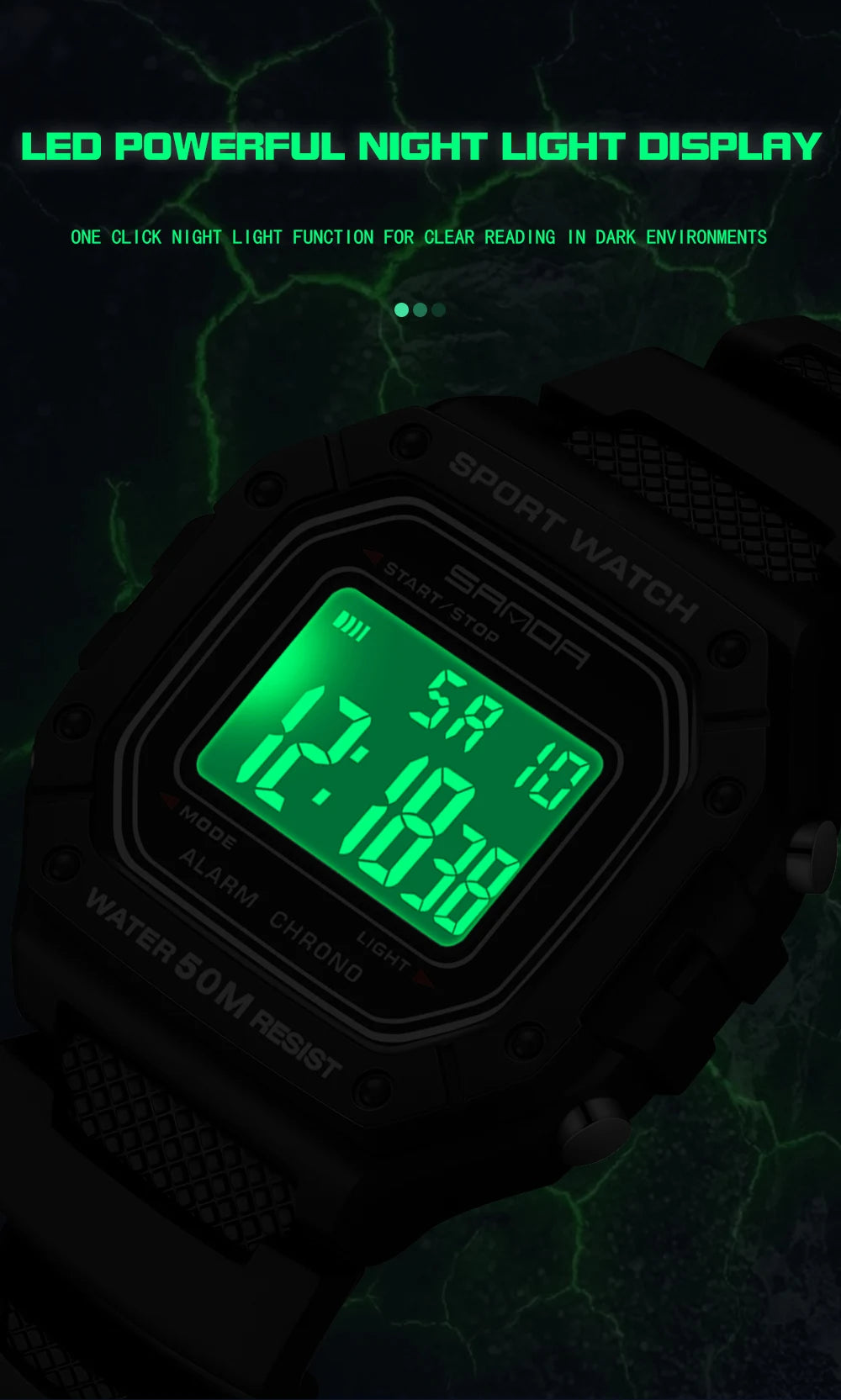 SANDA 2156 reloj de moda para hombre, relojes deportivos militares resistentes al agua, relojes de pulsera digitales Led con esfera grande del ejército, cronómetros para hombre