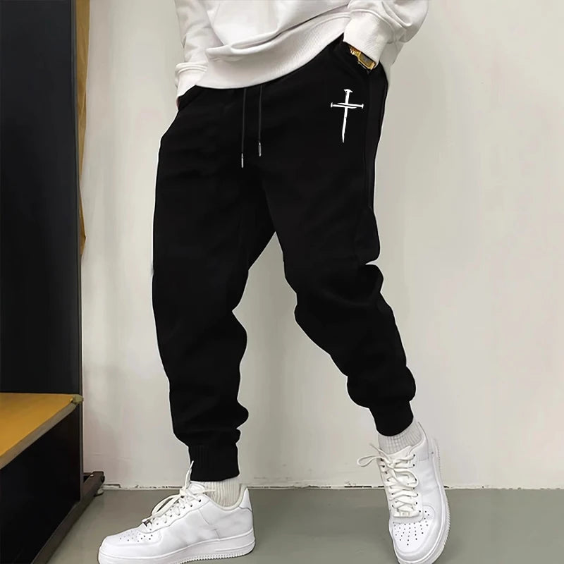 ¡Novedad de 2025! Pantalones de chándal para hombre, pantalones deportivos informales de alta calidad para otoño e invierno, pantalones para correr para gimnasio, pantalones con estampado cruzado para hombre