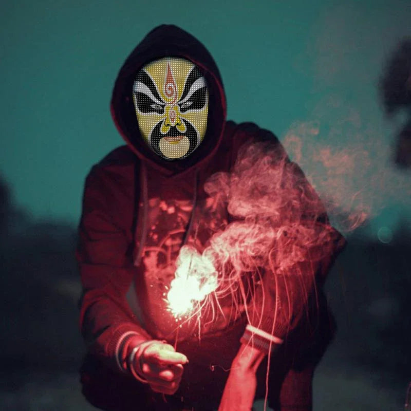 Máscara de luz LED inteligente programable con control por aplicación Bluetooth y pantalla para fotos personalizadas para cosplay, fiestas de Halloween