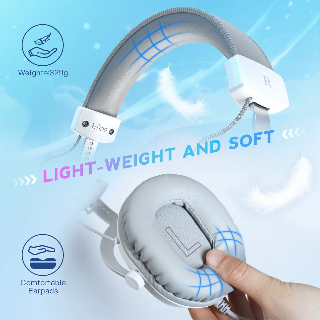 FIFINE-auriculares para juegos USB con sonido envolvente 7,1/conector de 3,5mm/micrófono, auriculares con cable sobre la oreja para PC PS4/5 Xbox Ampligame H9W
