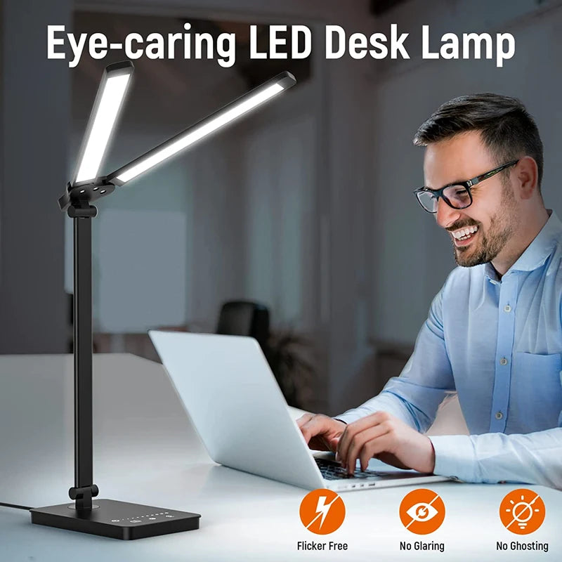 Lámpara de Escritorio LED Doble Cabezal 5 Modos