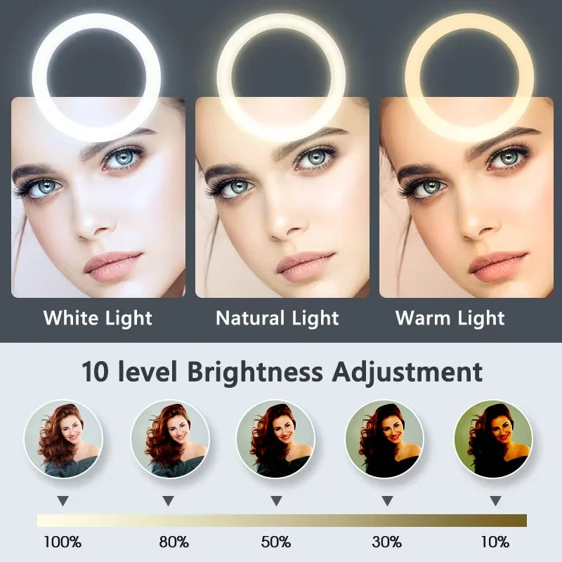 Luz de Video de 26CM, Anillo de Luz LED Regulable para Selfies, Lámpara de Anillo USB con Soporte de Trípode Opcional para Grabación de Video y Maquillaje