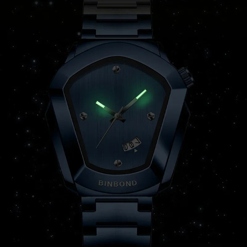 Reloj de Cuarzo BINBOND para Hombre, Lujo, Acero Inoxidable, Calendario