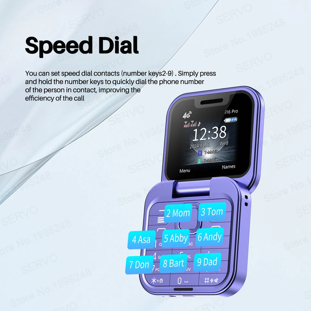 SERVO i16 PRO 4G LTE Mini teléfono móvil con tapa Dual SIM llamada en espera grabación velocidad Dial Radio FM pantalla de 1,77 "teléfonos móviles plegables