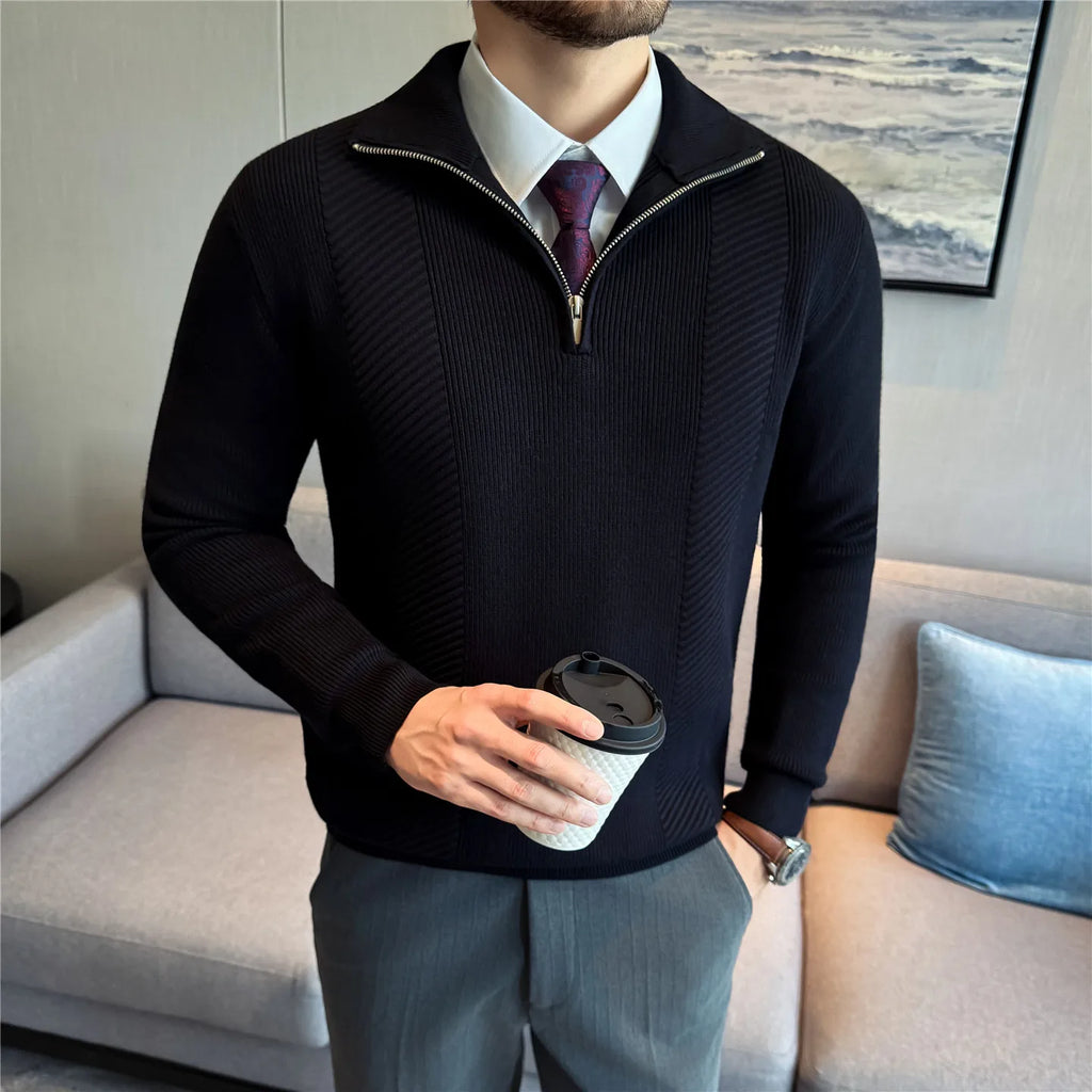Suéter de Punto con Media Cremallera para Hombre - Cuello Semialto