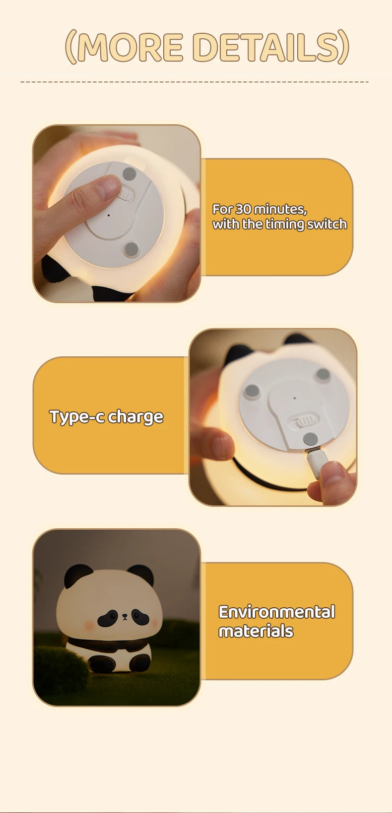 Luz LED nocturna de Panda, bonita luz nocturna de silicona, lámpara de noche táctil recargable por USB, lámpara de sincronización para dormitorio, decoración, regalo para niños
