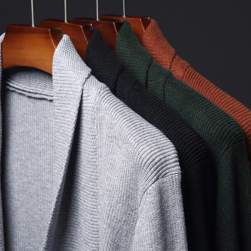 Cárdigan de punto ajustado de lana para hombre, ropa de calle de marca de alta calidad, suéter japonés, abrigos informales, chaqueta, ropa para hombre 2025