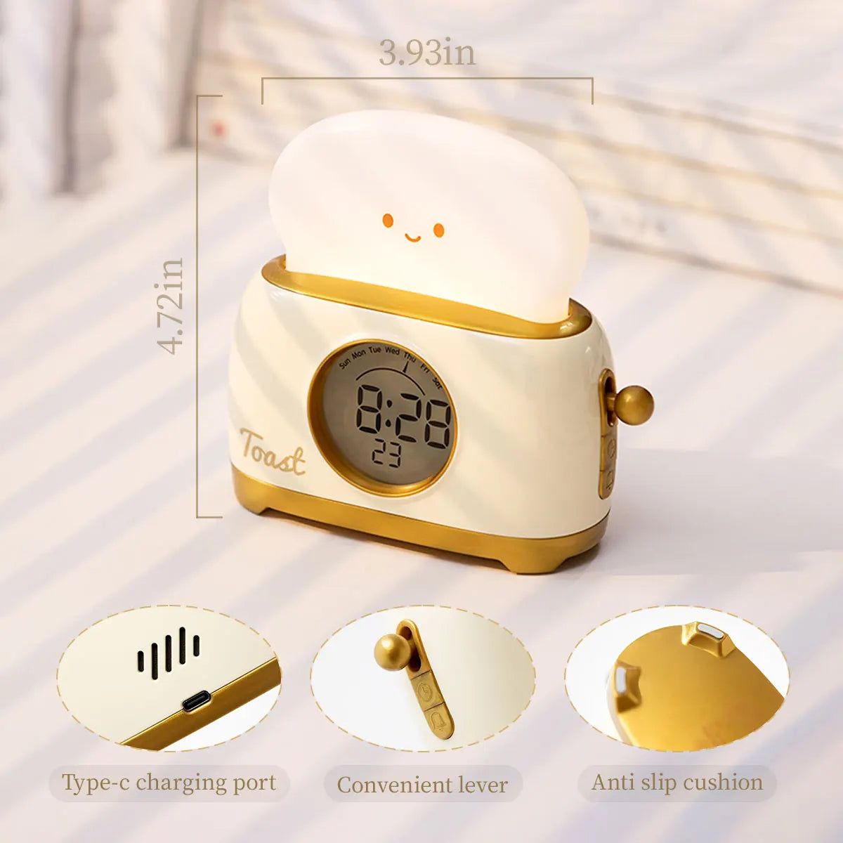 Reloj despertador con luz nocturna para tostadora, reloj despertador para niños, reloj luminoso para mesita de noche, lámpara de noche para dormitorio, decoración, regalo para niños