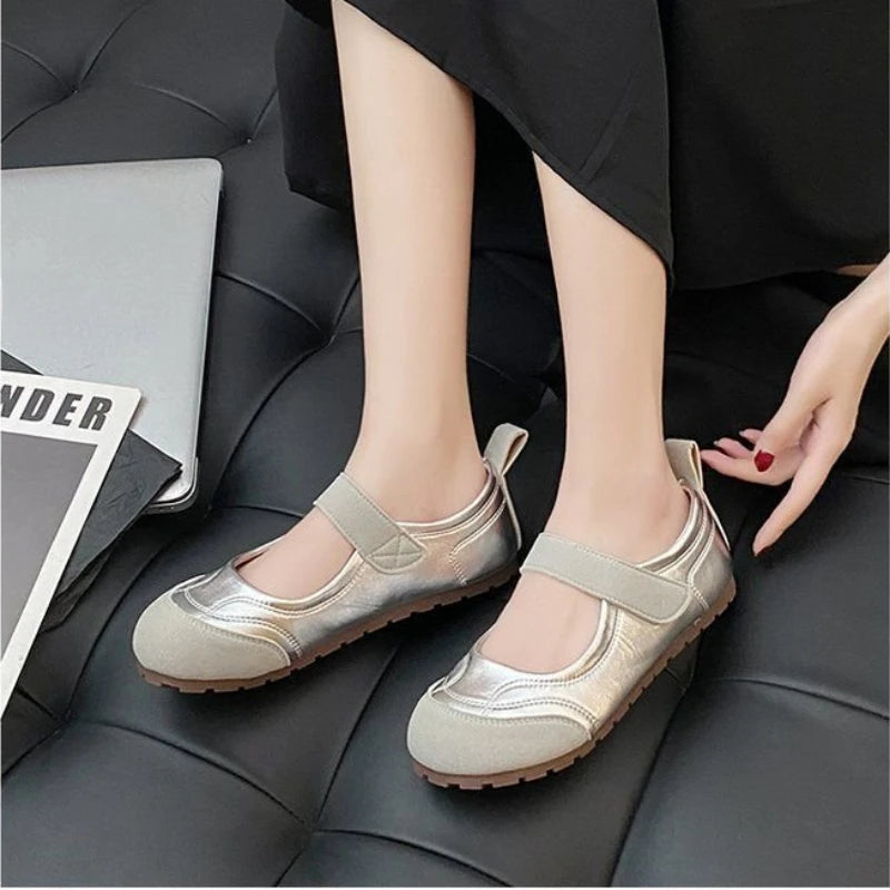 Zapatos Planos Retro Mary Jane para Mujer, Estilo Francés Chic, con Diseño Empalmado, Casuales, Minimalistas, con Velcro, Suela Suave, Punta Redonda, Calzado Cómodo de Verano