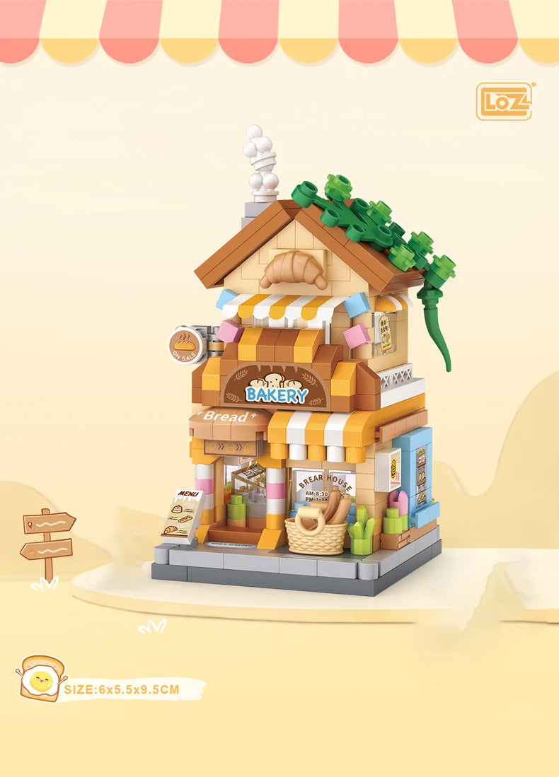 LOZ Food Street Bakery, Tienda de Té con Leche, Modelo Arquitectónico para Armar, Bloques de Construcción de Juguete, Escena de Calle, Regalos de Cumpleaños para Niños